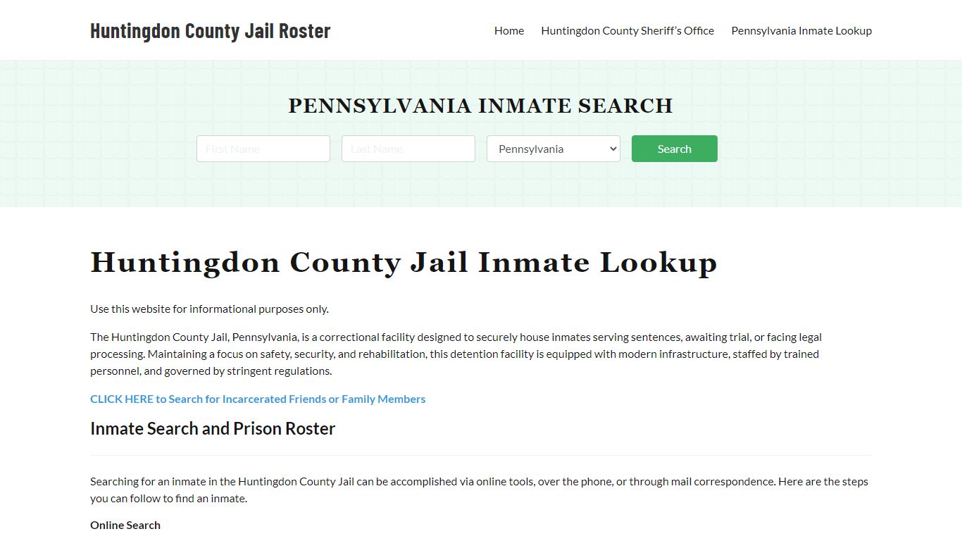 Huntingdon County Jail Roster Lookup, PA, Inmate Search