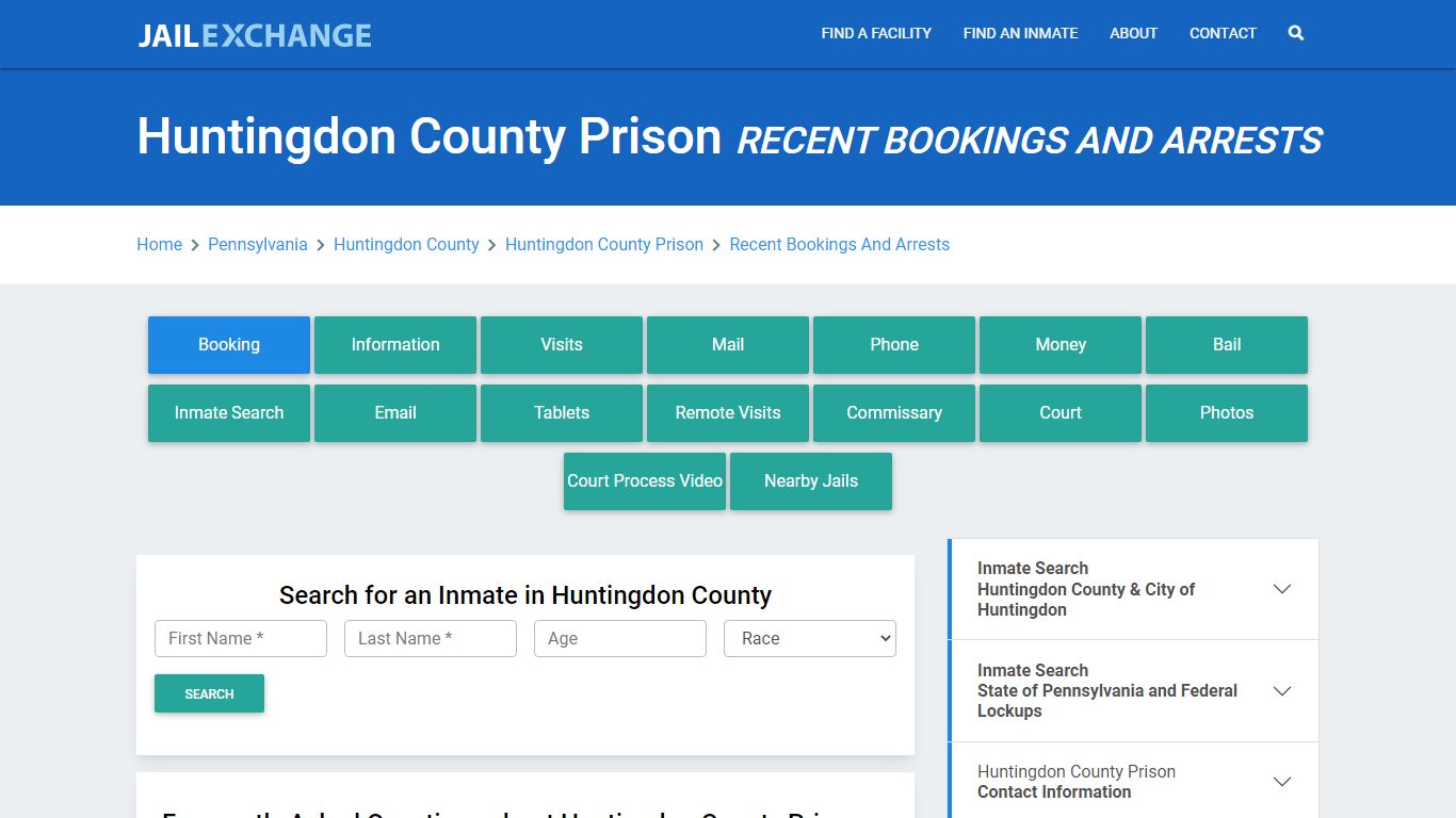 Huntingdon County Prison Recent Bookings And Arrests - Jail Exchange