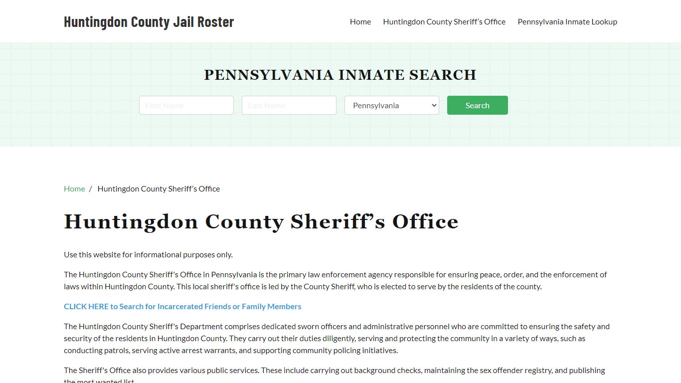 Huntingdon County Sheriff Office, PA, Arrest Warrants Search