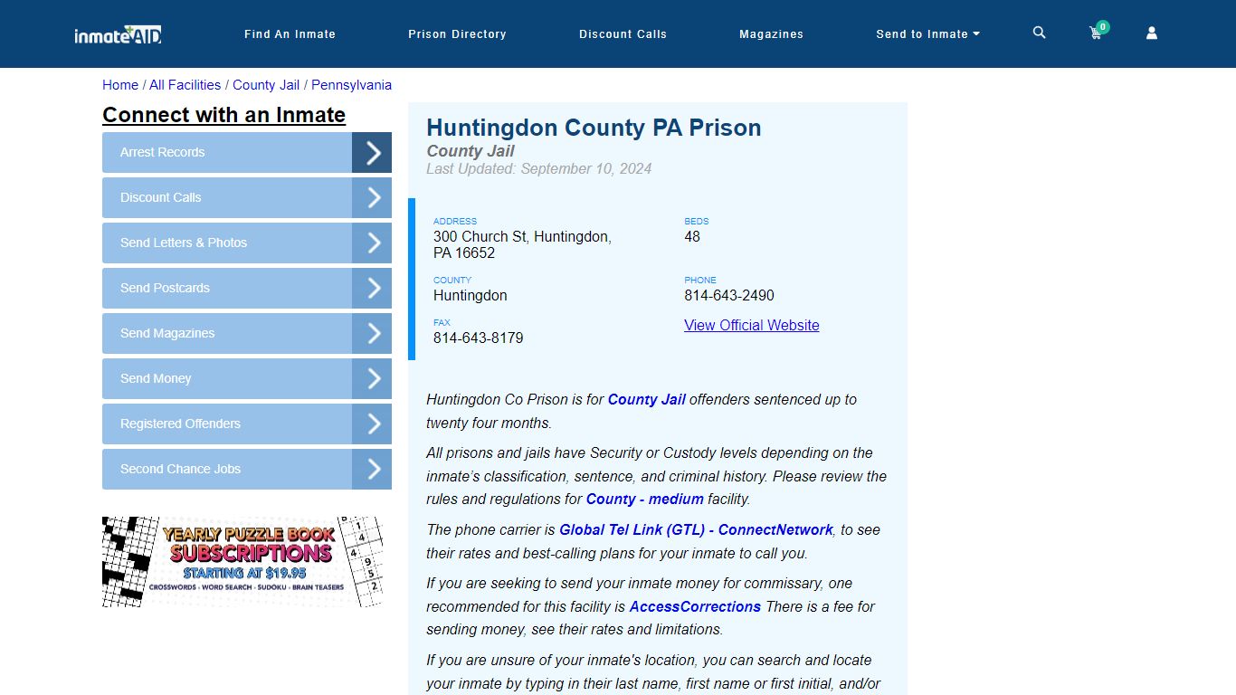 Huntingdon County PA Prison - Inmate Locator