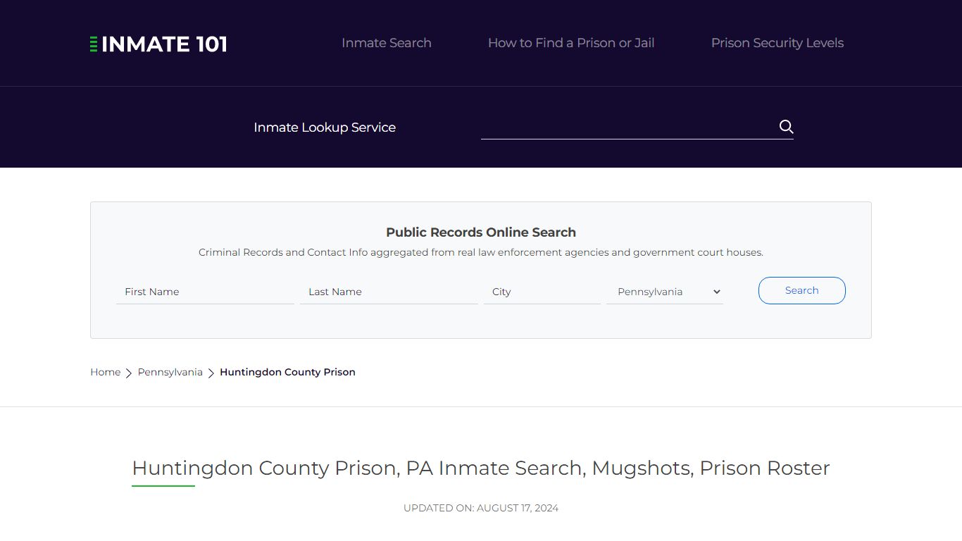 Huntingdon County Prison, PA Inmate Search, Mugshots, Prison Roster